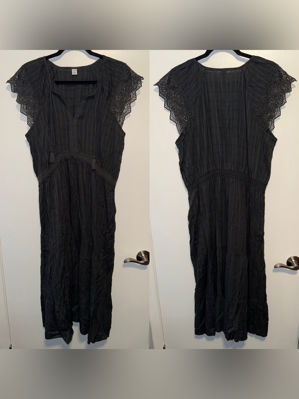 Old Navy Black Lace Sleeve Midi Dress